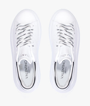 Lace up leather trainer in white