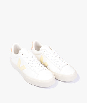 Campo chrome free leather trainer in white & sun peach