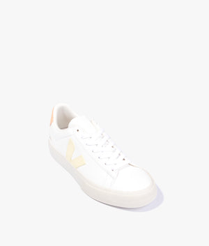 Campo chrome free leather trainer in white & sun peach