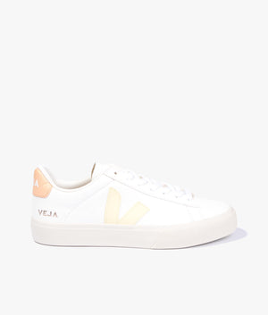 Campo chrome free leather trainer in white & sun peach