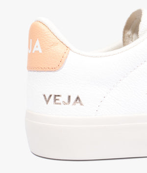 Campo chrome free leather trainer in white & sun peach