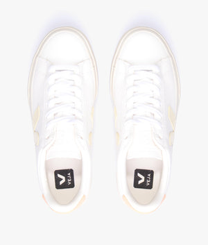 Campo chrome free leather trainer in white & sun peach
