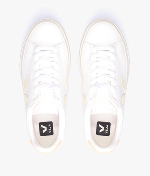 Campo chrome free leather trainer in white & sun peach